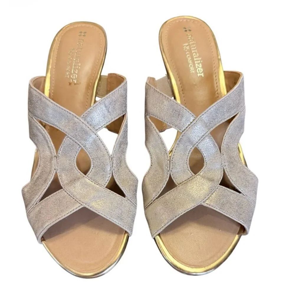 Naturalizer Berkeley Gold Metallic N5 Comfort Wedge Sandals Sz. 6